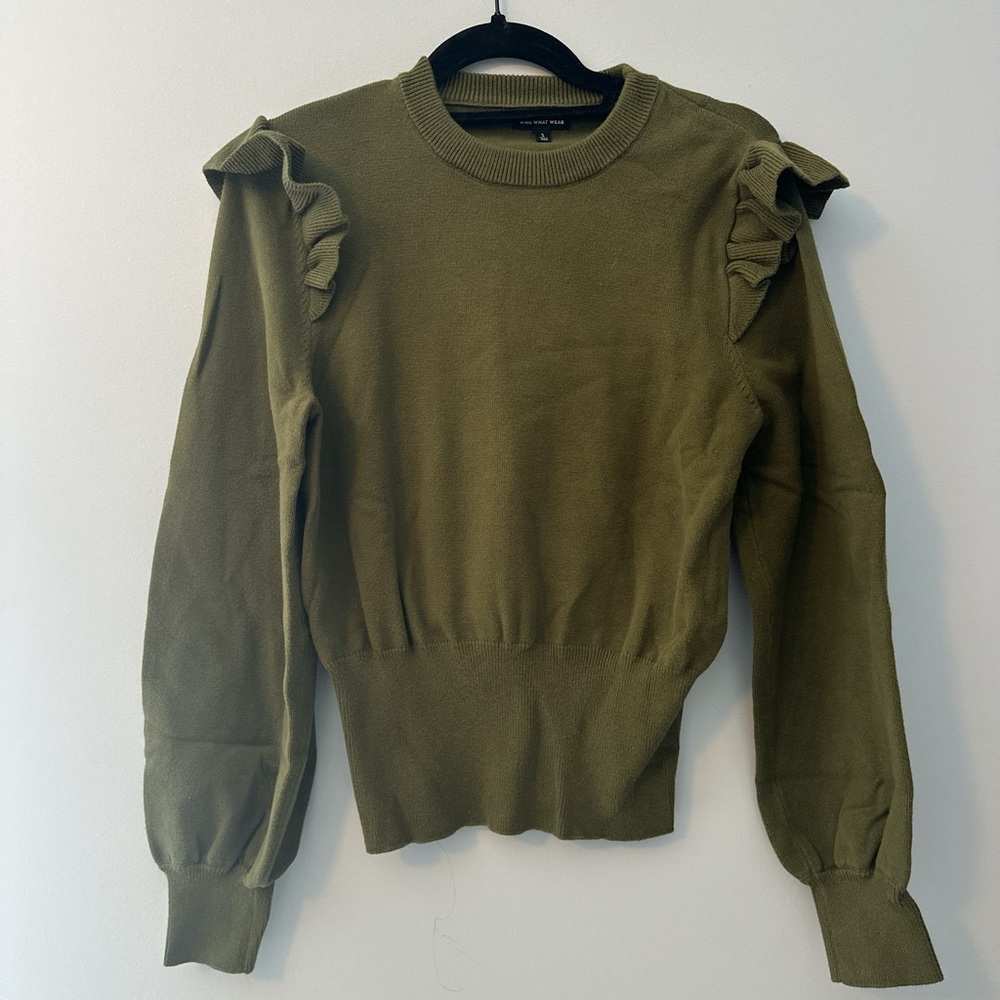 Who What Wear Olive Ruffle Sleeve Sweatshirt